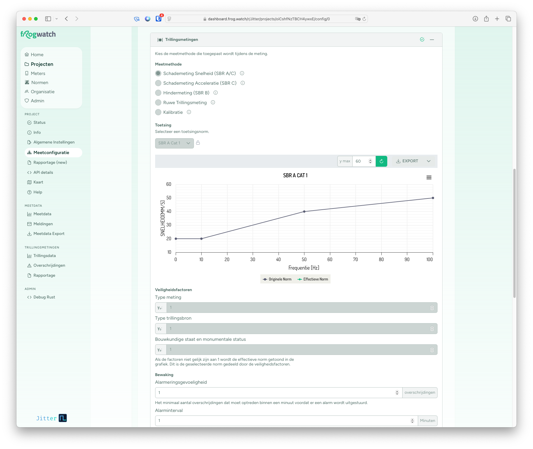 Frogwatch dashboard: setting the measurement method, assessment standard and alerts